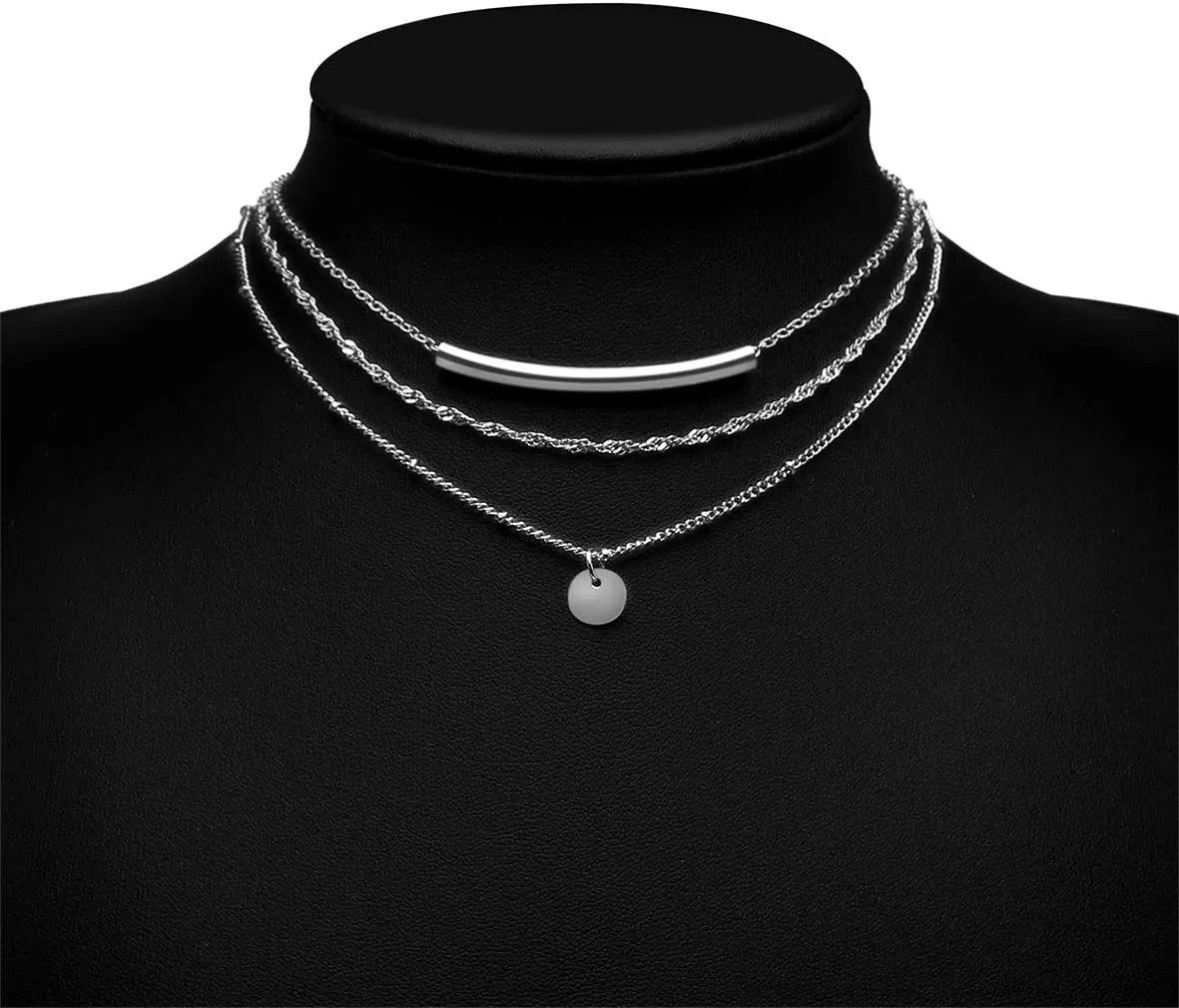 Aisansty Dainty Layered Choker Necklaces Handmade Coin Tube Star Pearl Pendant Multilayer Adjustable Layering Chain Gold Plated Necklaces Set for Women