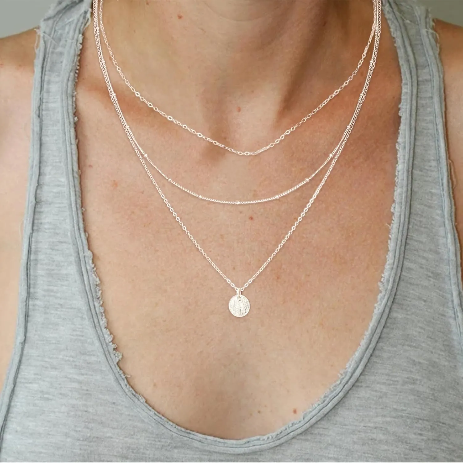 Aisansty Dainty Layered Choker Necklaces Handmade Coin Tube Star Pearl Pendant Multilayer Adjustable Layering Chain Gold Plated Necklaces Set for Women