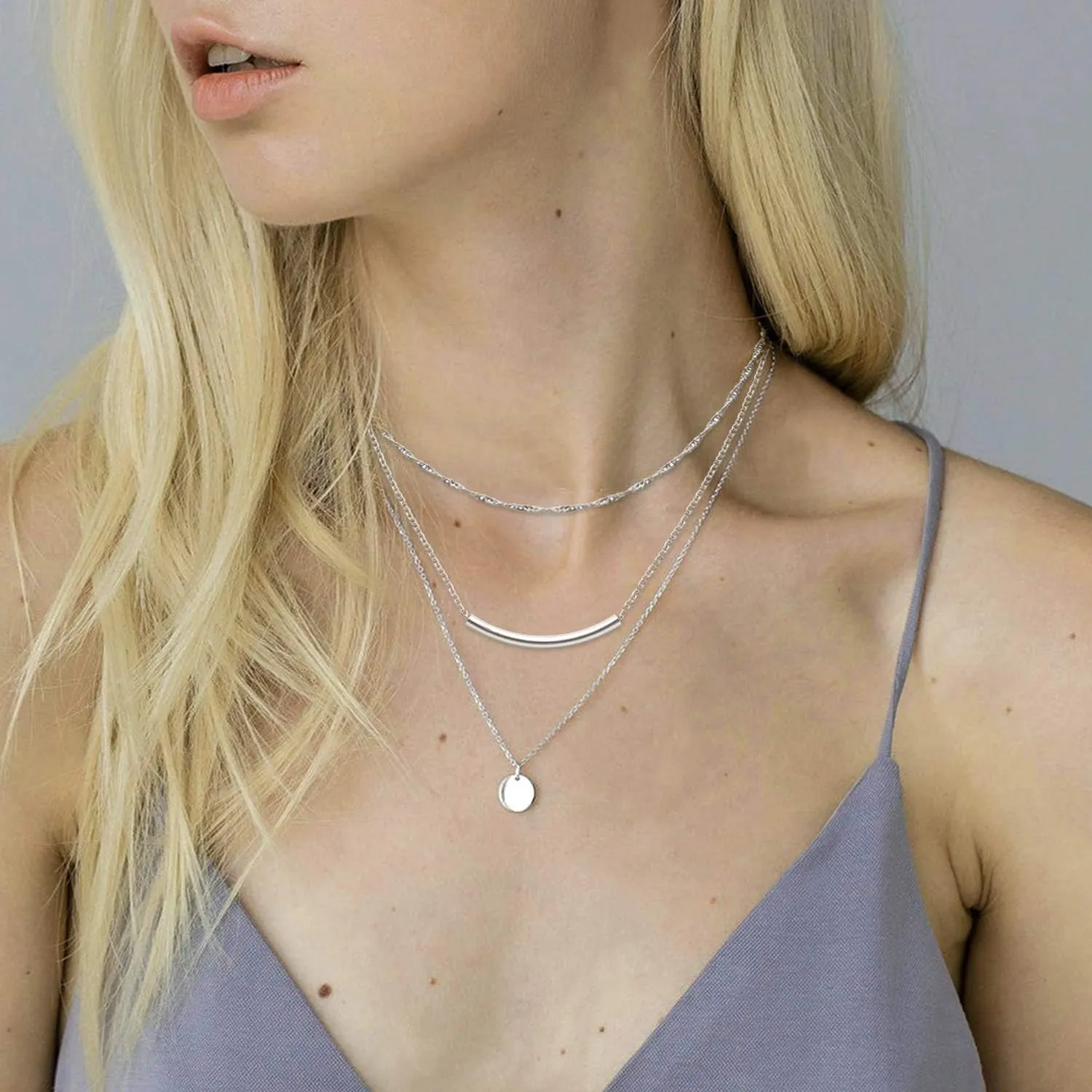 Aisansty Dainty Layered Choker Necklaces Handmade Coin Tube Star Pearl Pendant Multilayer Adjustable Layering Chain Gold Plated Necklaces Set for Women