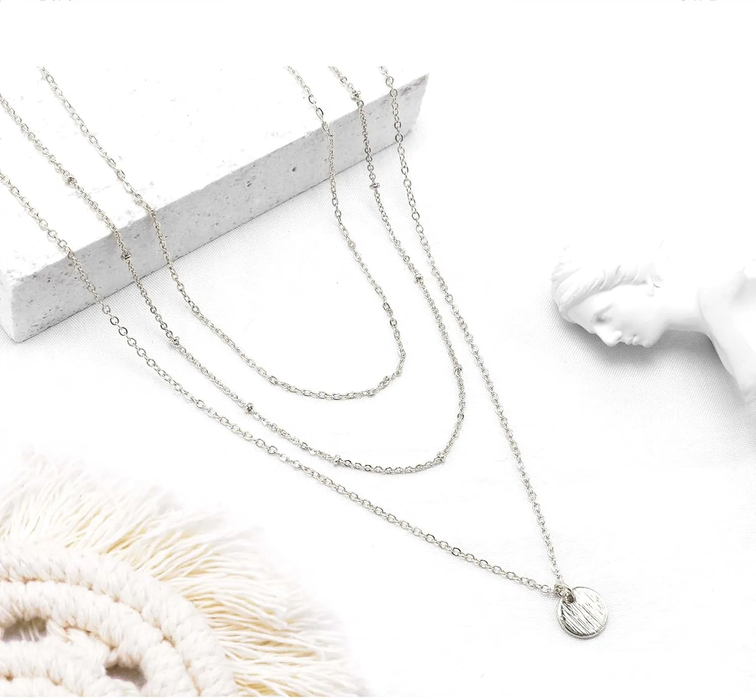 Aisansty Dainty Layered Choker Necklaces Handmade Coin Tube Star Pearl Pendant Multilayer Adjustable Layering Chain Gold Plated Necklaces Set for Women