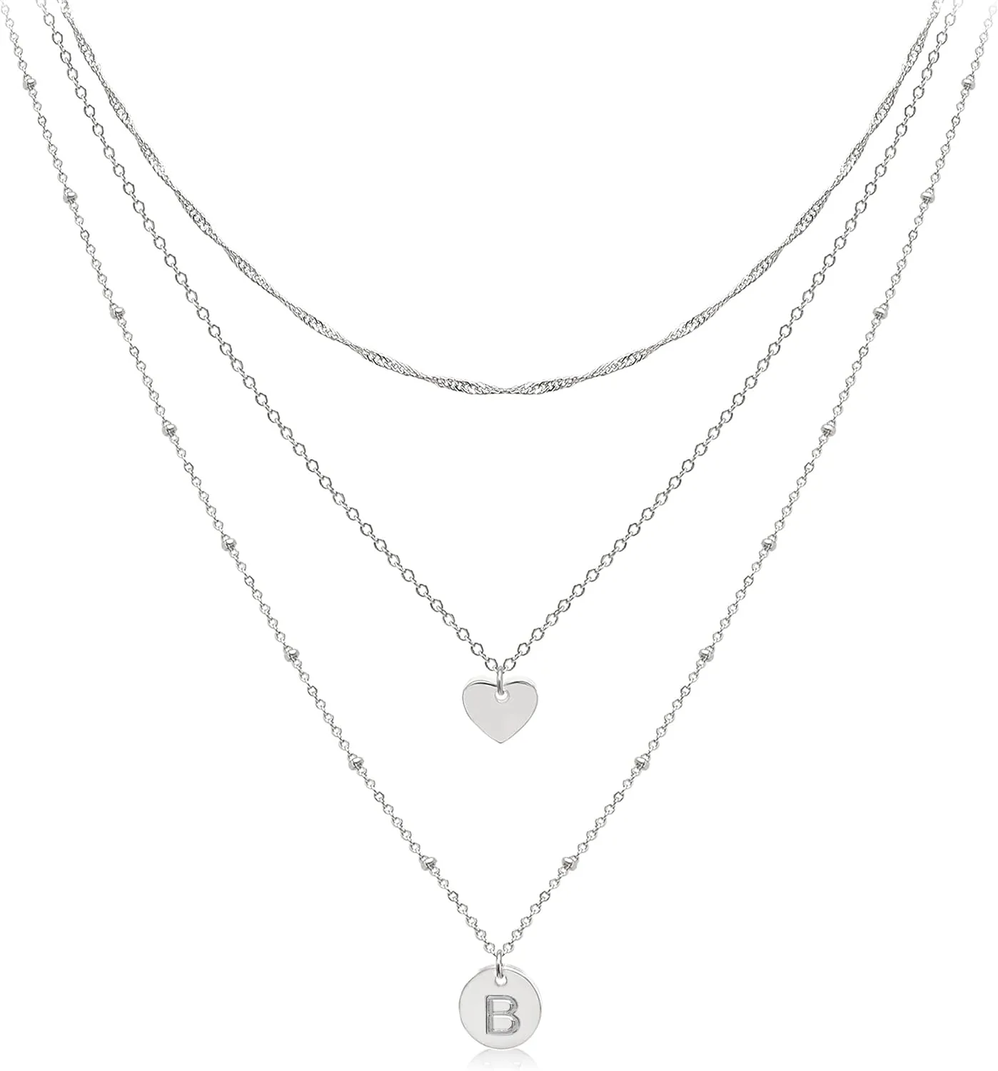 Aisansty Dainty Layered Initial Choker Necklaces Handmade 14K Gold Plated Tiny Heart Personalized Letter Disc Pendant Adjustable Chain Layering Gold Necklaces for Women Gift Jewelry