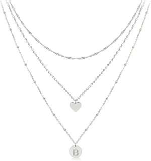 Aisansty Dainty Layered Initial Choker Necklaces Handmade 14K Gold Plated Tiny Heart Personalized Letter Disc Pendant Adjustable Chain Layering Gold Necklaces for Women Gift Jewelry
