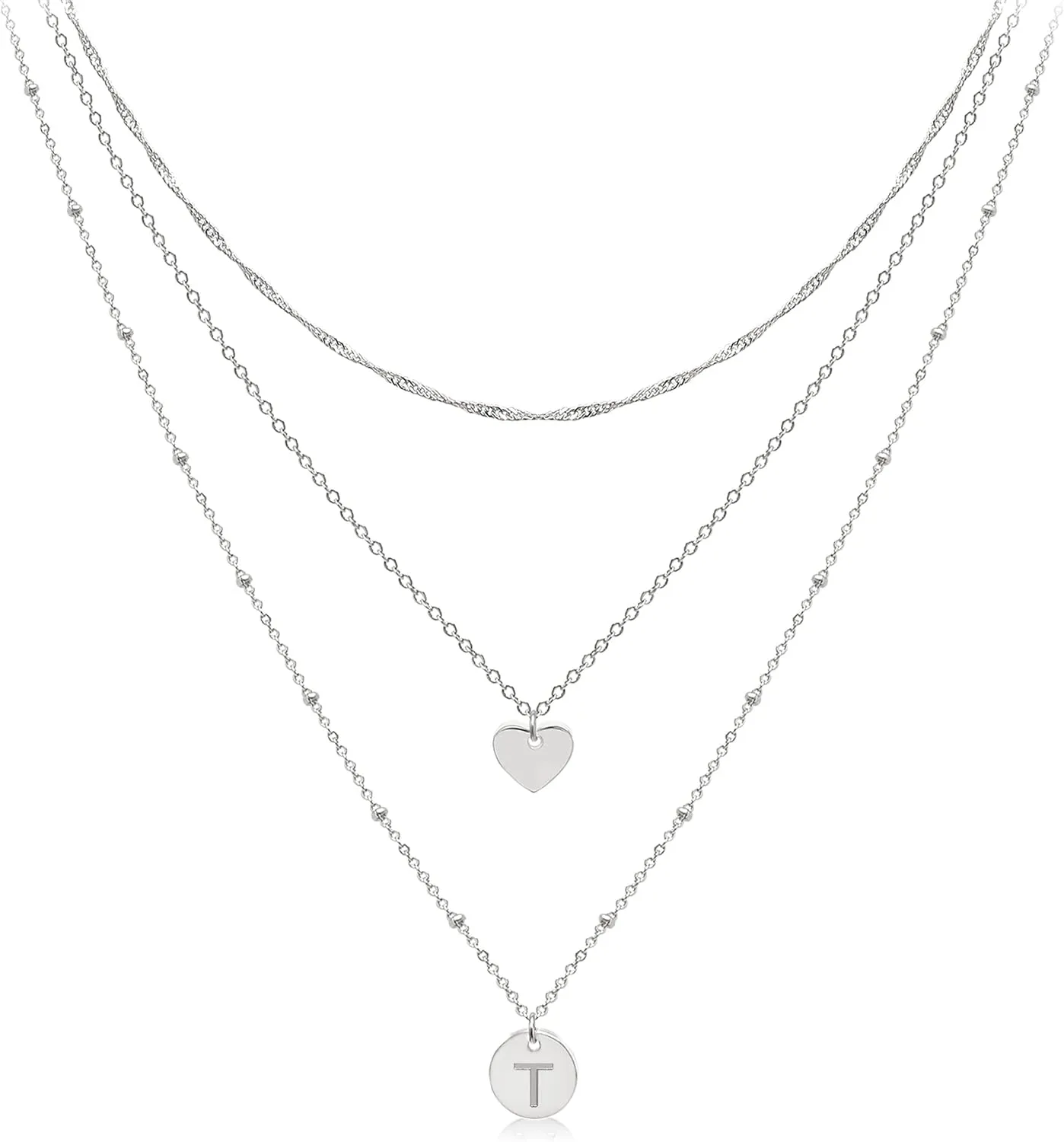 Aisansty Dainty Layered Initial Choker Necklaces Handmade 14K Gold Plated Tiny Heart Personalized Letter Disc Pendant Adjustable Chain Layering Gold Necklaces for Women Gift Jewelry