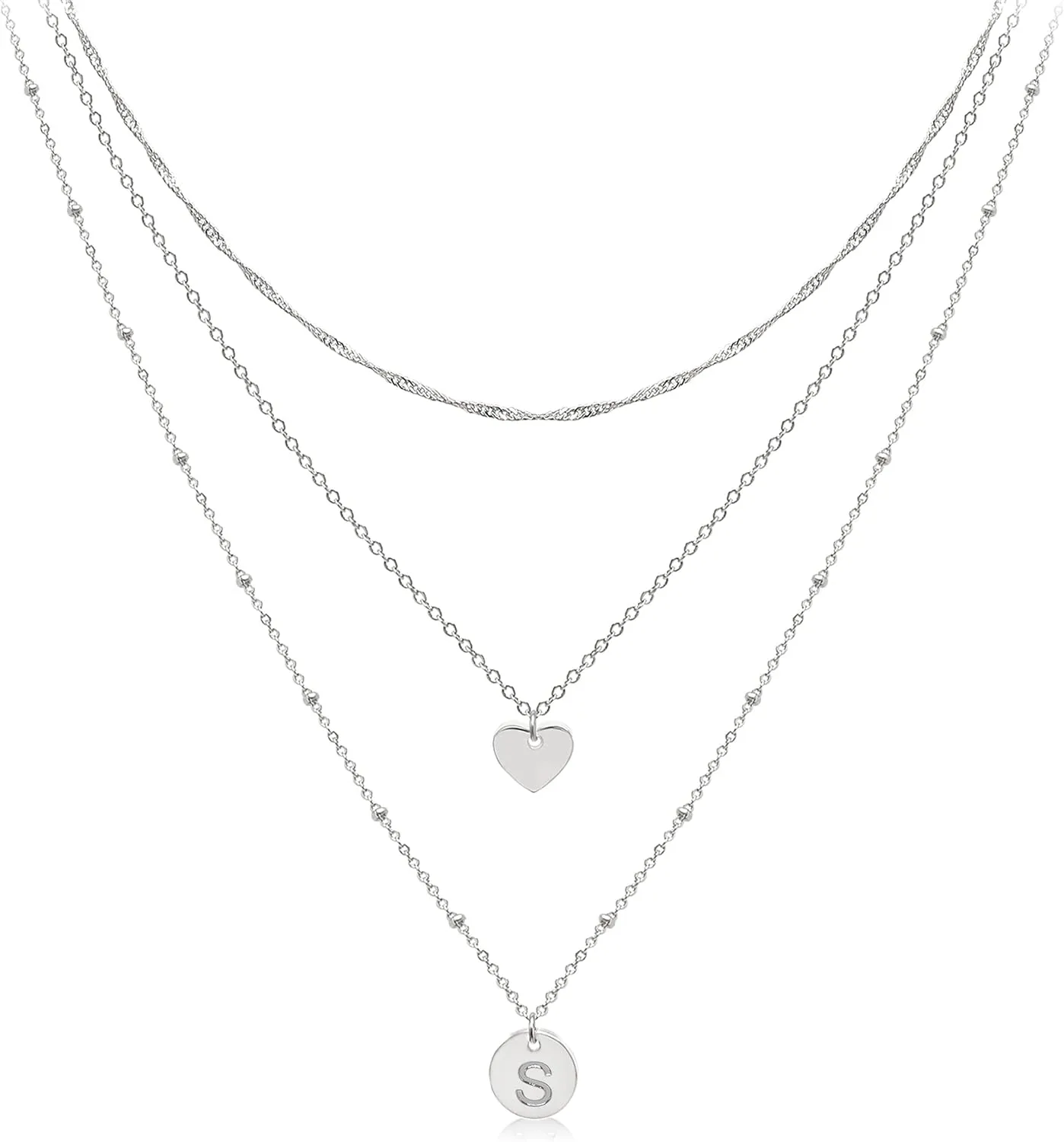 Aisansty Dainty Layered Initial Choker Necklaces Handmade 14K Gold Plated Tiny Heart Personalized Letter Disc Pendant Adjustable Chain Layering Gold Necklaces for Women Gift Jewelry