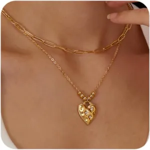 ALEXTINA Stainless Steel Gold Heart Necklace for Women, Dainty Paperclip Chain Necklace Layered Gold Necklaces Choker Necklace for Women