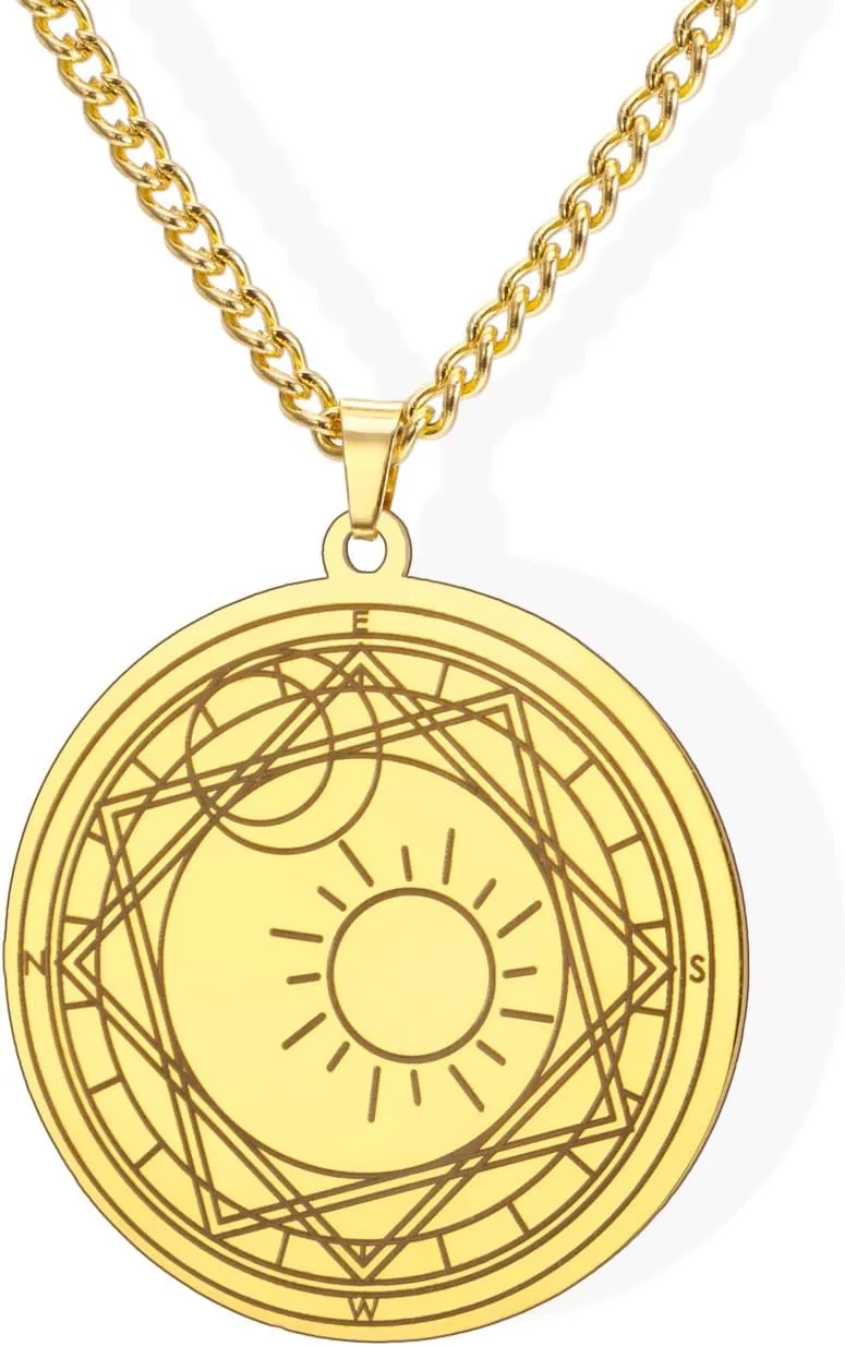 Amaxer Compass Necklace Sun Moon Geometric Pendant Magic Elements Adjustable Necklace