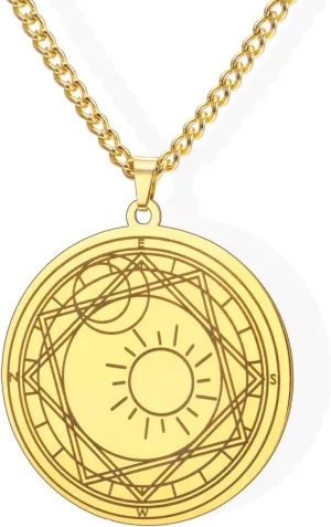 Amaxer Compass Necklace Sun Moon Geometric Pendant Magic Elements Adjustable Necklace
