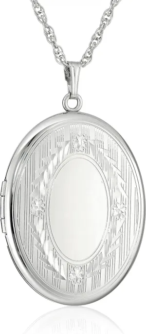 Amazon Essentials Sterling Silver Extra-Large Engraved Oval Locket Necklace, 22" (previously Amazon Collection)