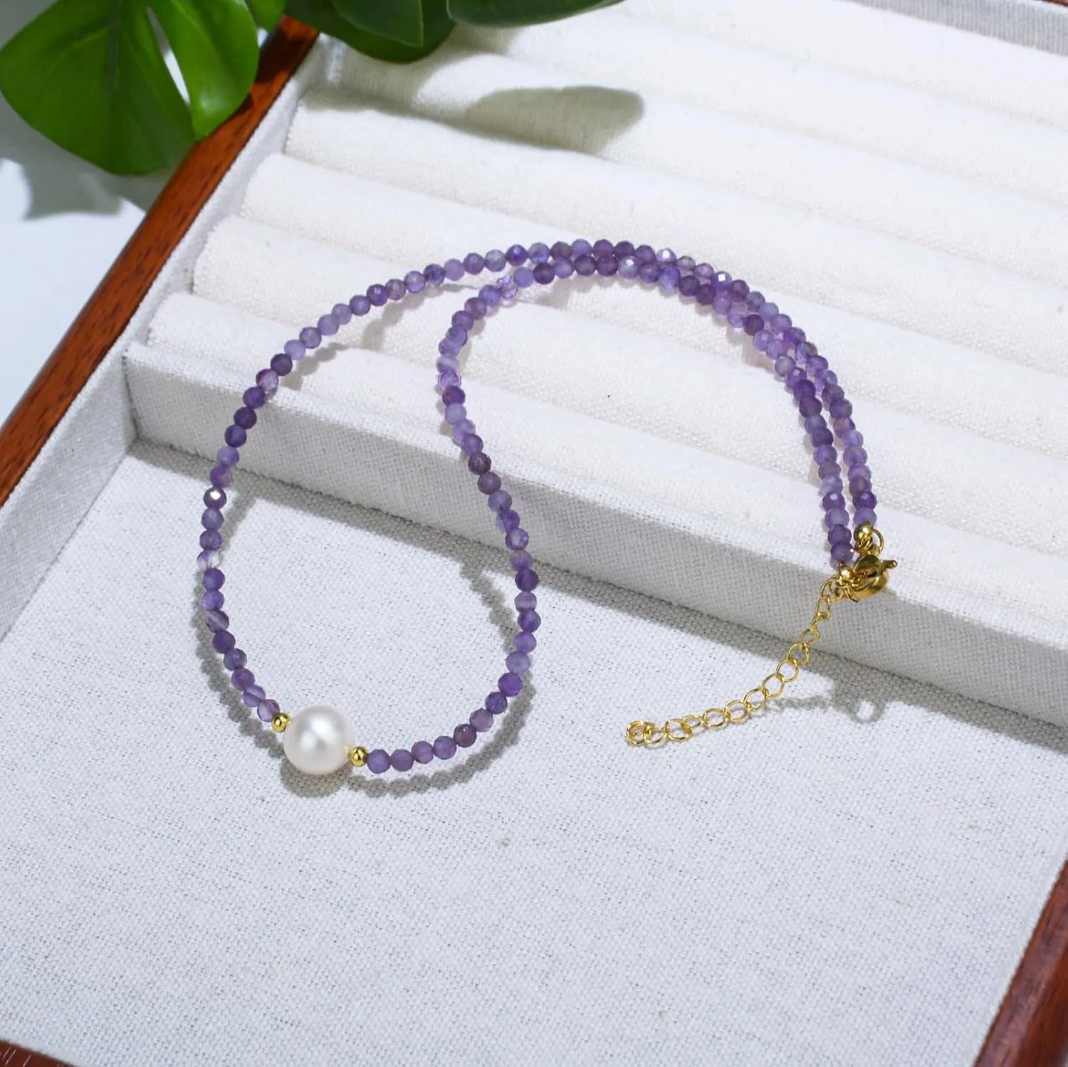 Amethyst Choker Necklace, Single Pearl Necklaces for Women Amethyst Jewelry, Handmade 18 Inches 3mm Faceted Purple Gemstone Beaded Choker Necklace.