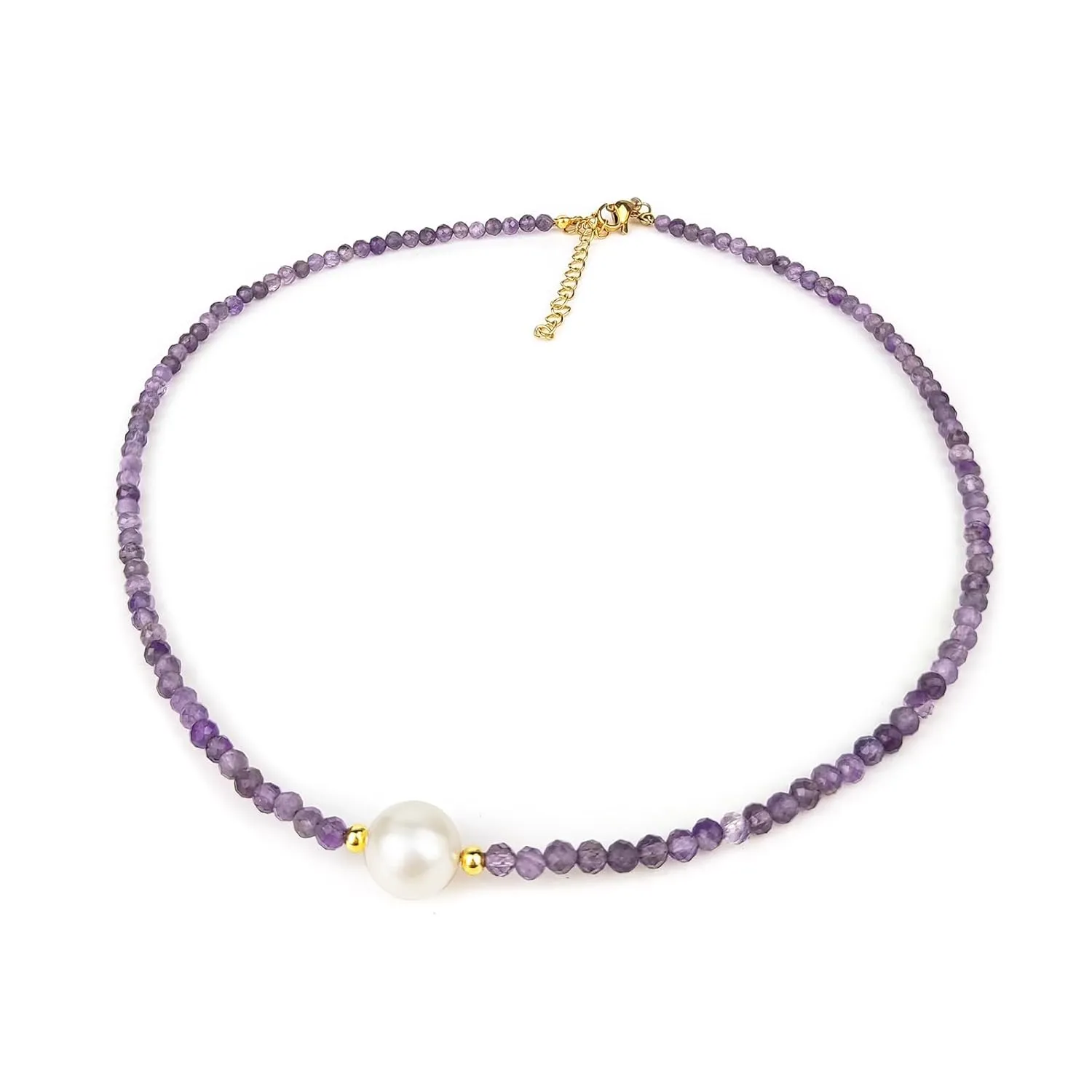Amethyst Choker Necklace, Single Pearl Necklaces for Women Amethyst Jewelry, Handmade 18 Inches 3mm Faceted Purple Gemstone Beaded Choker Necklace.