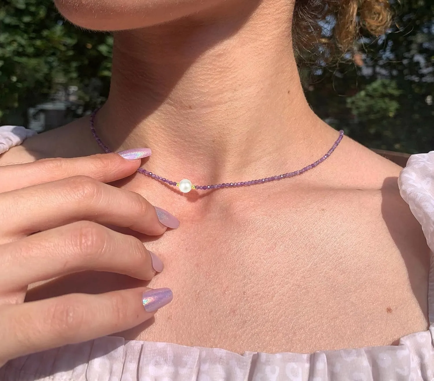 Amethyst Choker Necklace, Single Pearl Necklaces for Women Amethyst Jewelry, Handmade 18 Inches 3mm Faceted Purple Gemstone Beaded Choker Necklace.