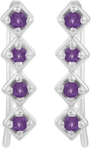 Amethyst Gemstone 925 Sterling Silver Prong Setting Ear Climber Earrings