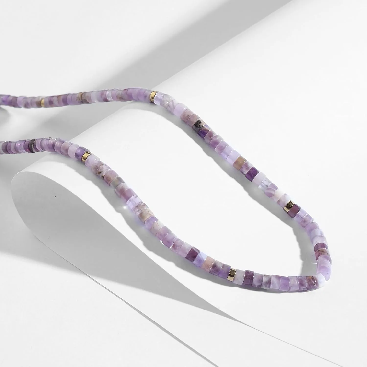 Amethyst Necklace for Women Dainty 14k Gold Plated Amethyst Choker Necklace Purple Crystal Necklace Amethyst Beaded Necklace Amethyst Birthstone Necklace Amethyst Jewelry for Women