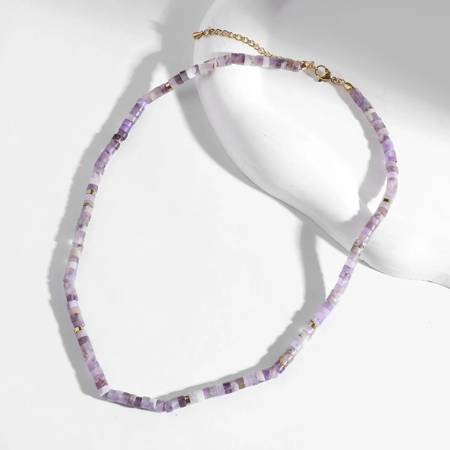 Amethyst Necklace for Women Dainty 14k Gold Plated Amethyst Choker Necklace Purple Crystal Necklace Amethyst Beaded Necklace Amethyst Birthstone Necklace Amethyst Jewelry for Women