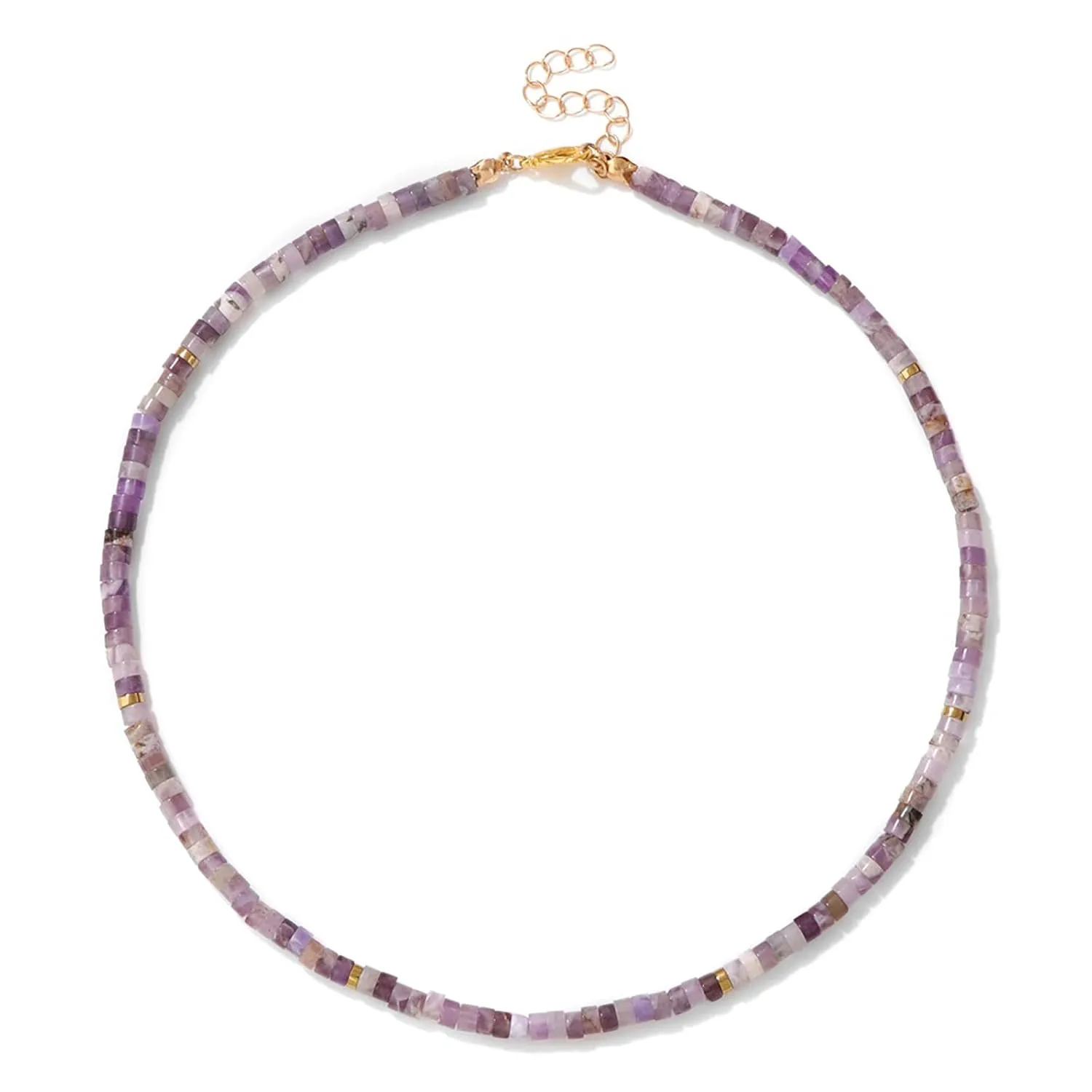 Amethyst Necklace for Women Dainty 14k Gold Plated Amethyst Choker Necklace Purple Crystal Necklace Amethyst Beaded Necklace Amethyst Birthstone Necklace Amethyst Jewelry for Women