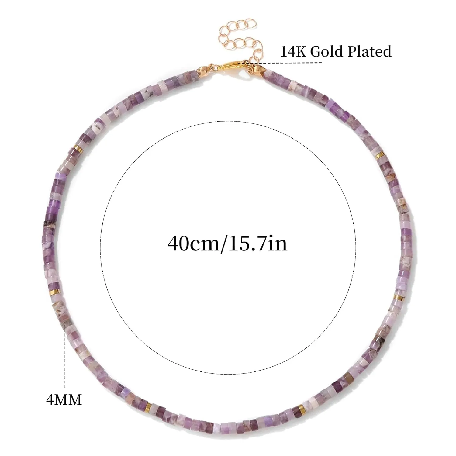 Amethyst Necklace for Women Dainty 14k Gold Plated Amethyst Choker Necklace Purple Crystal Necklace Amethyst Beaded Necklace Amethyst Birthstone Necklace Amethyst Jewelry for Women