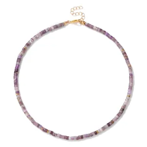 Amethyst Necklace for Women Dainty 14k Gold Plated Amethyst Choker Necklace Purple Crystal Necklace Amethyst Beaded Necklace Amethyst Birthstone Necklace Amethyst Jewelry for Women