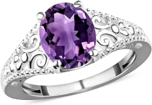 Amethyst Ring for Women in 925 Sterling Silver - Birthstone Promise Engagement Vintage Purple Amethyst Jewelry Birthday Mothers Day Gifts