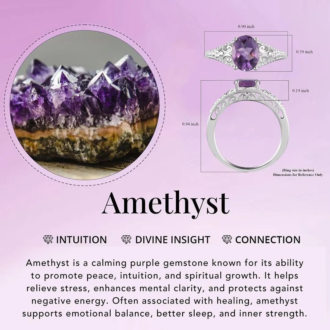 Amethyst Ring for Women in 925 Sterling Silver - Birthstone Promise Engagement Vintage Purple Amethyst Jewelry Birthday Mothers Day Gifts