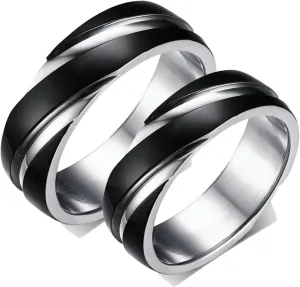 ANAZOZ Stainless Steel Couple Rings Set, Matching Engraved Rings for Couples 6MM Silver Black Engraved Rings