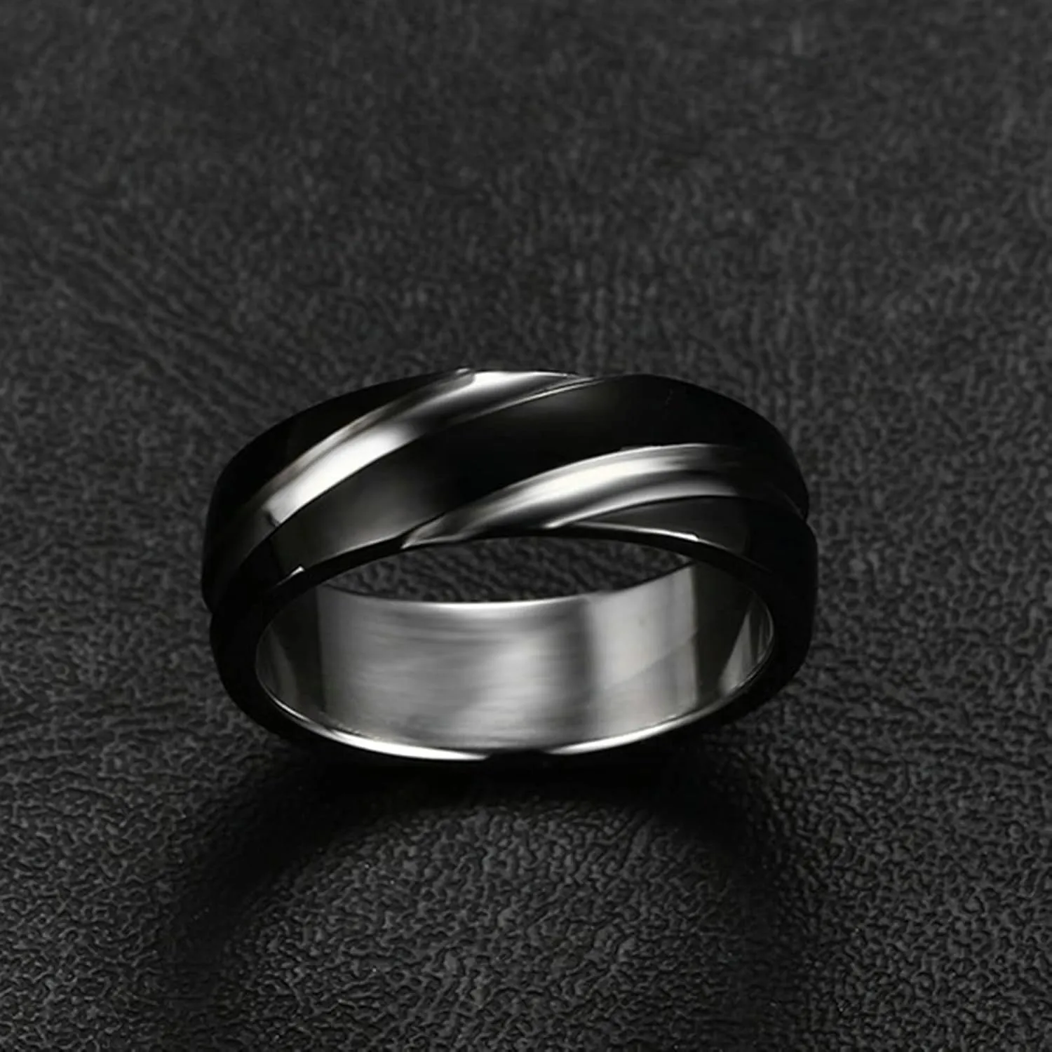 ANAZOZ Stainless Steel Couple Rings Set, Matching Engraved Rings for Couples 6MM Silver Black Engraved Rings