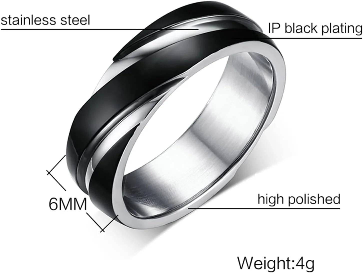 ANAZOZ Stainless Steel Couple Rings Set, Matching Engraved Rings for Couples 6MM Silver Black Engraved Rings