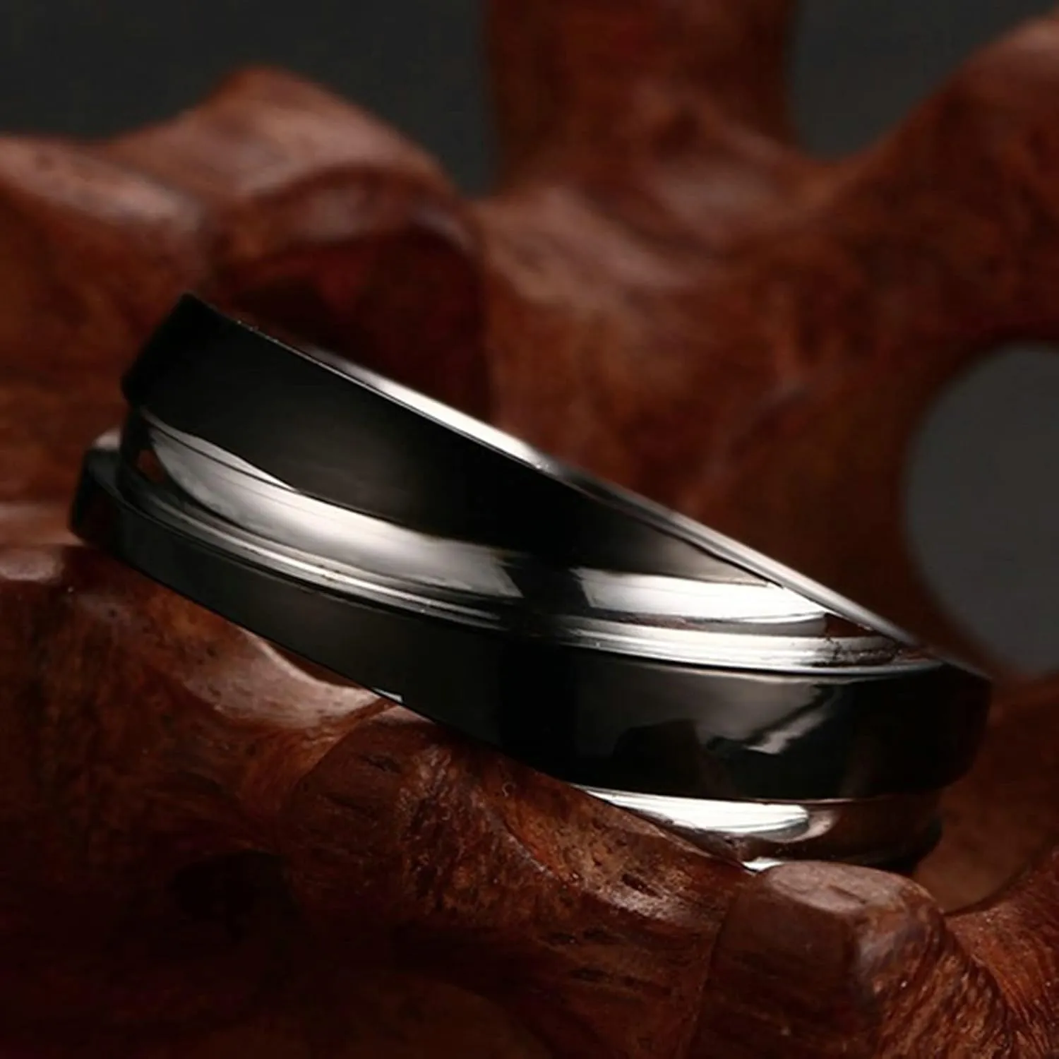ANAZOZ Stainless Steel Couple Rings Set, Matching Engraved Rings for Couples 6MM Silver Black Engraved Rings