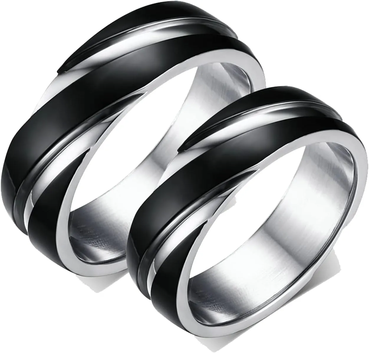 ANAZOZ Stainless Steel Couple Rings Set, Matching Engraved Rings for Couples 6MM Silver Black Engraved Rings