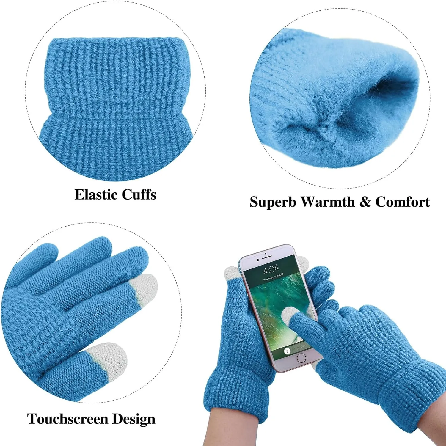 Aneco Womens Winter Warm Sets Knitted Fur Pompoms Beanie Hat Circle Loop Scarf Touch Screen Gloves Winter Favor Accessories