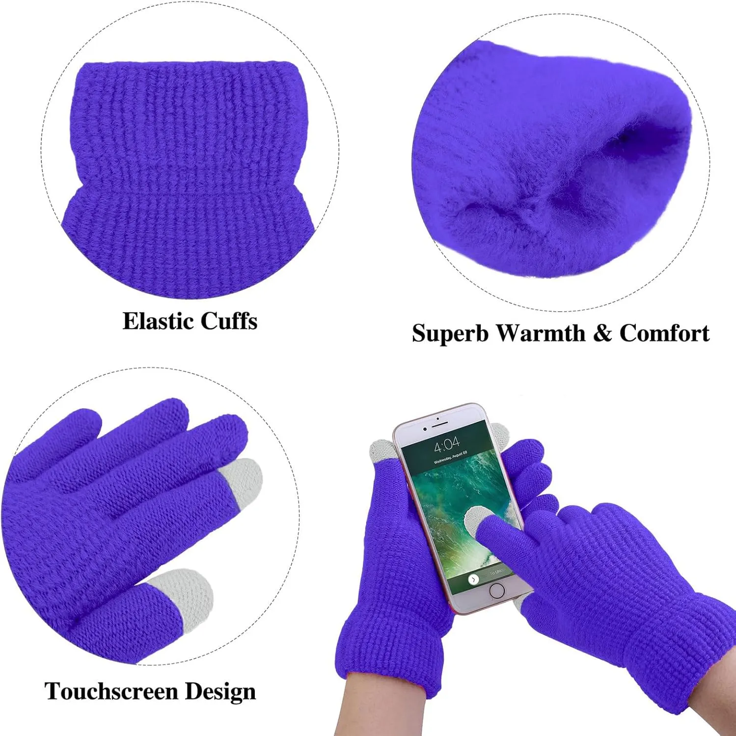 Aneco Womens Winter Warm Sets Knitted Fur Pompoms Beanie Hat Circle Loop Scarf Touch Screen Gloves Winter Favor Accessories