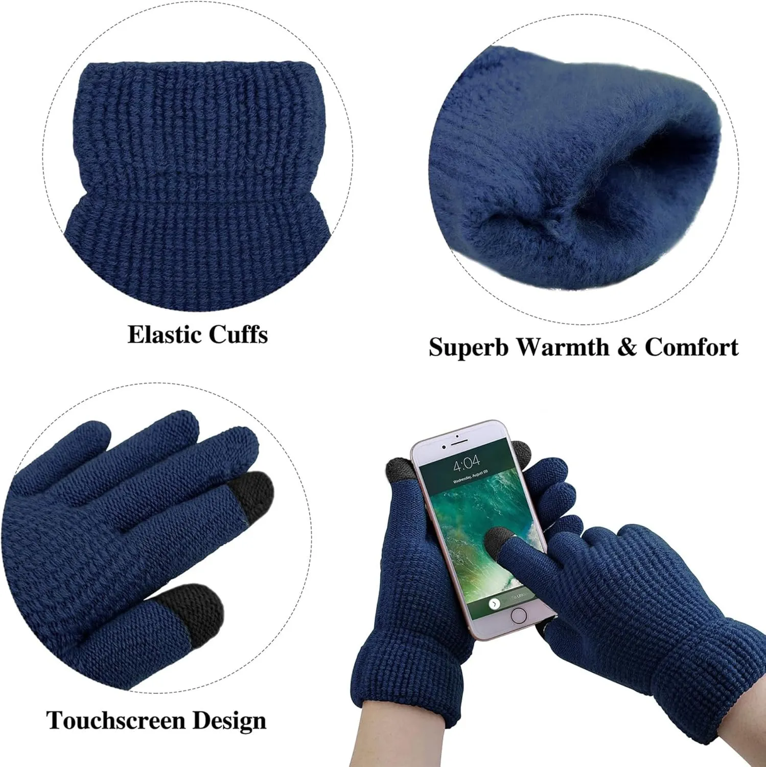 Aneco Womens Winter Warm Sets Knitted Fur Pompoms Beanie Hat Circle Loop Scarf Touch Screen Gloves Winter Favor Accessories