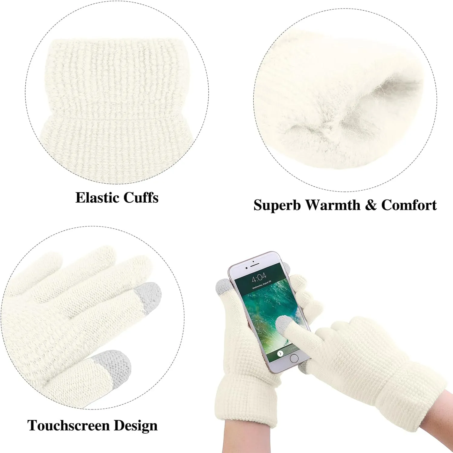 Aneco Womens Winter Warm Sets Knitted Fur Pompoms Beanie Hat Circle Loop Scarf Touch Screen Gloves Winter Favor Accessories