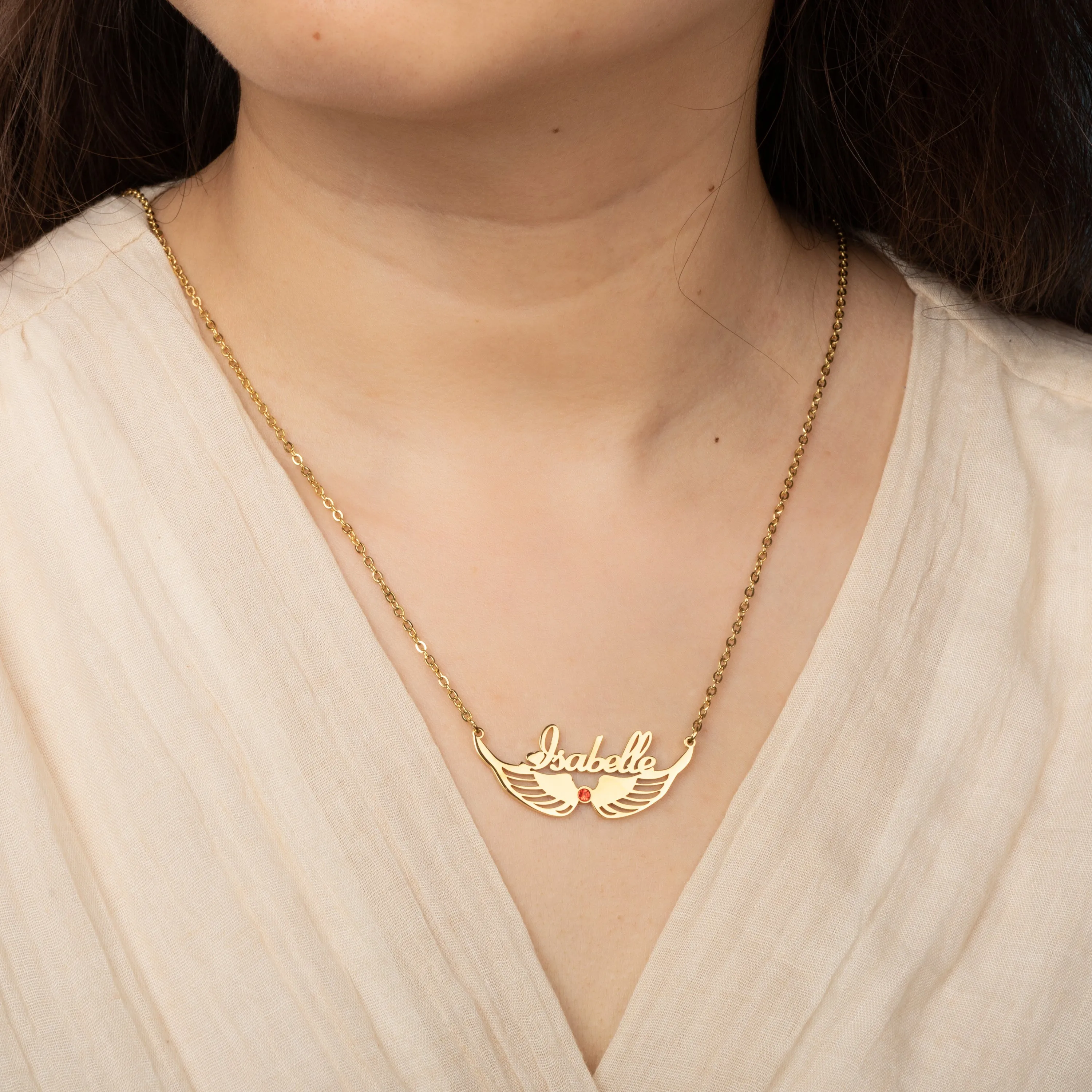 Angel Wings Necklace with Birthstone