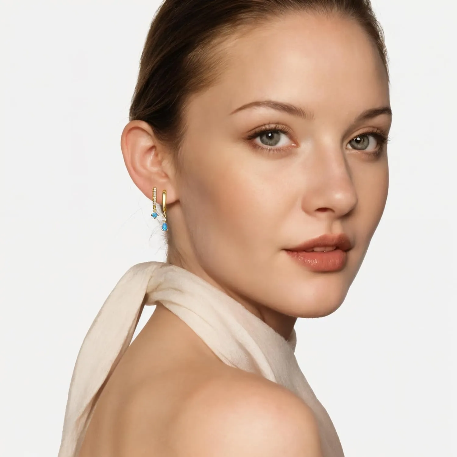 Angelady Gold Hoop Opal Earrings Set for Women, Gold Plated Hypoallergenic Flat Back Opals Stud Earring for Women, Dainty Stackable Blue Opal Huggie Dangle Earrings Trendy 2025 Jewelry Gifts