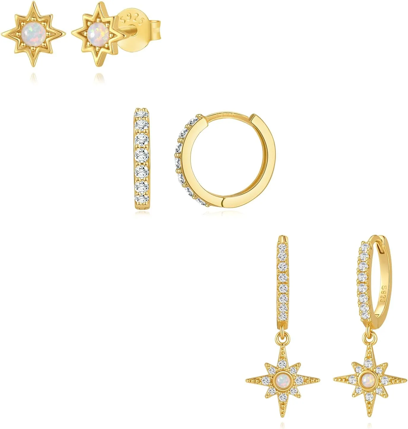 Angelady Opal Earrings Set for Women, Hypoallergenic S925 Sun Stud Earring for Sensitive Ears, Dainty Hoop Huggie Silver Opal Dangle Earring Stacks, Gold Earrings for Women Trendy 2025