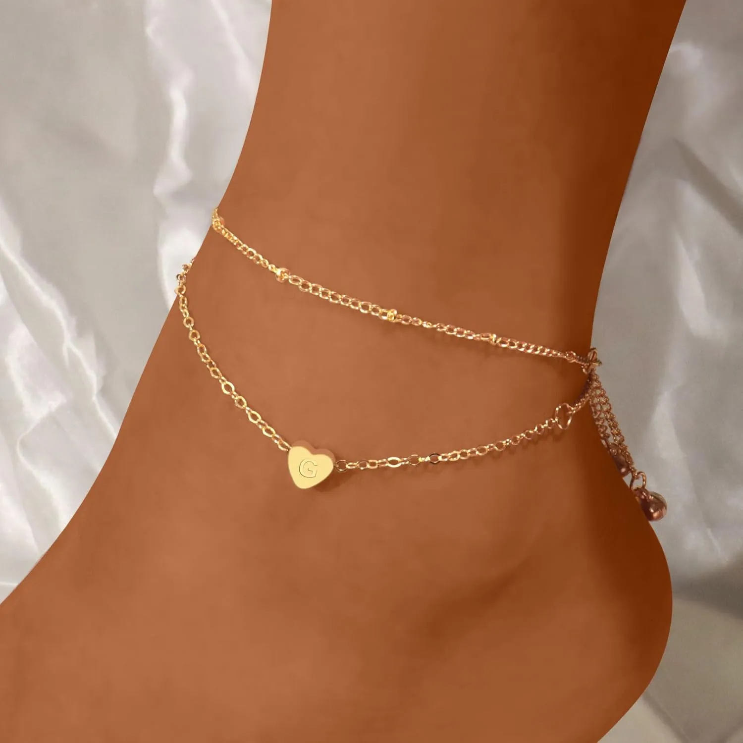 Ankle Bracelet for Women,14K Gold Layered Chain Initial Ankle Summer Essential Jewelry Gifts