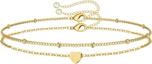 Ankle Bracelet for Women,14K Gold Layered Chain Initial Ankle Summer Essential Jewelry Gifts