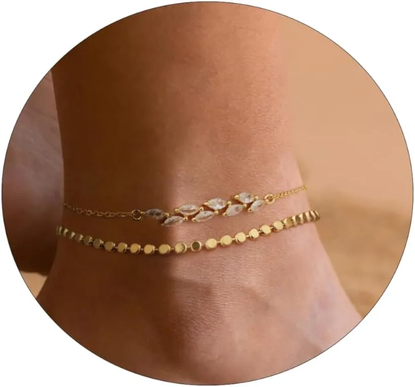 Anklet for Women Gold Plated Anklets Bracelets Waterproof Cuban Link Bracelets Set Dainty Stackble Anklets Jewelry for Gift