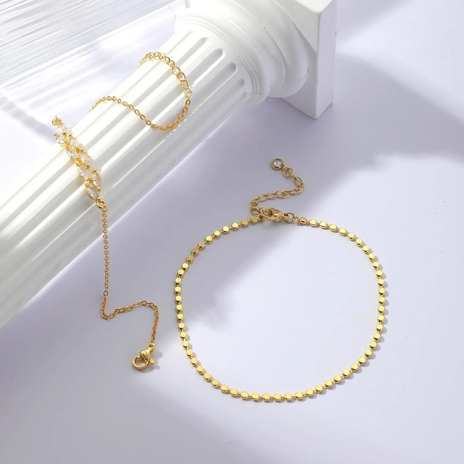 Anklet for Women Gold Plated Anklets Bracelets Waterproof Cuban Link Bracelets Set Dainty Stackble Anklets Jewelry for Gift