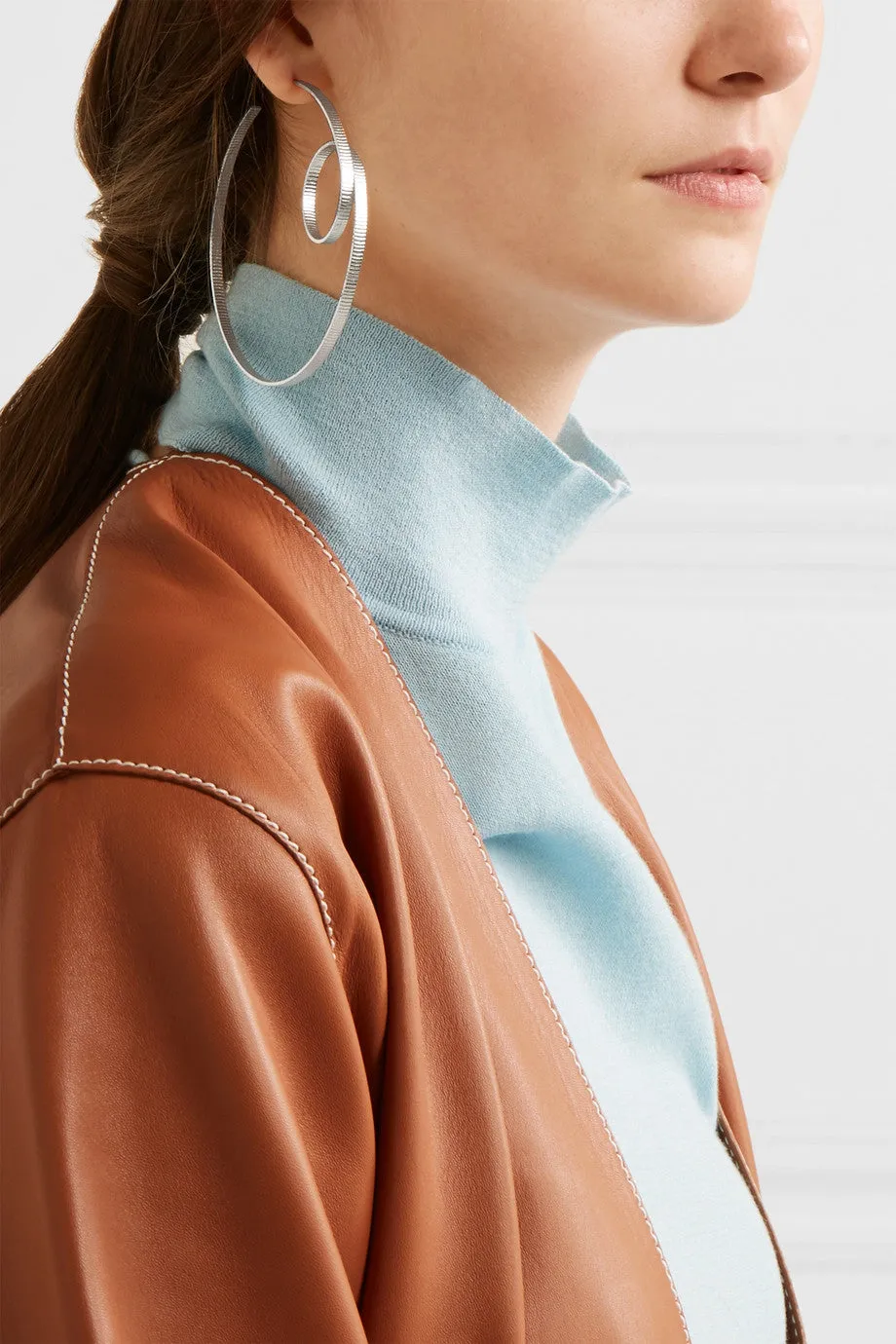 Annie Costello Brown Circle Scroll Silver Hoop Earrings