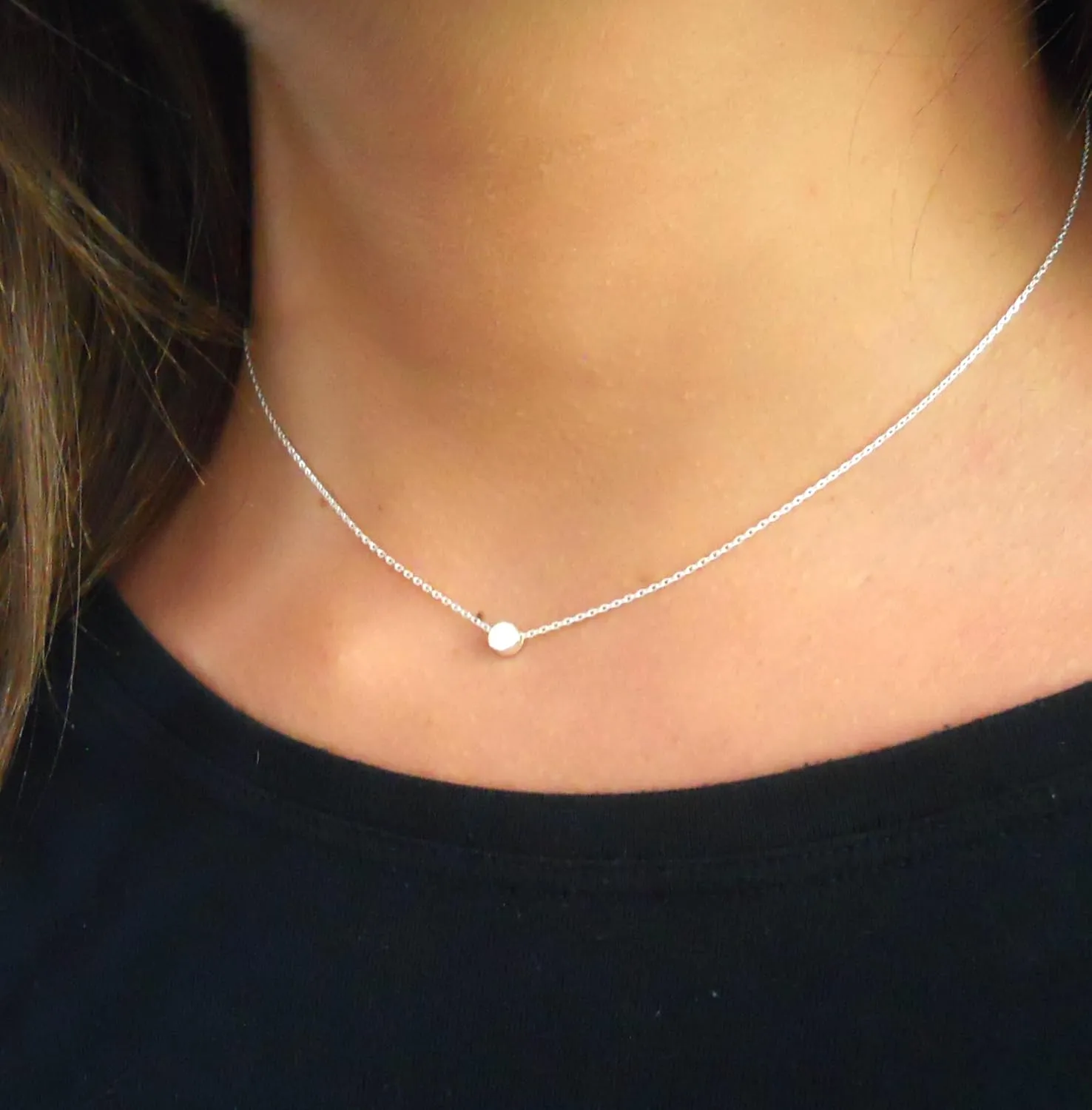 Annika Bella Dot Charm Short Choker Necklace, 925 Sterling Silver Necklaces, Waterproof Jewelry for Women (Silver)