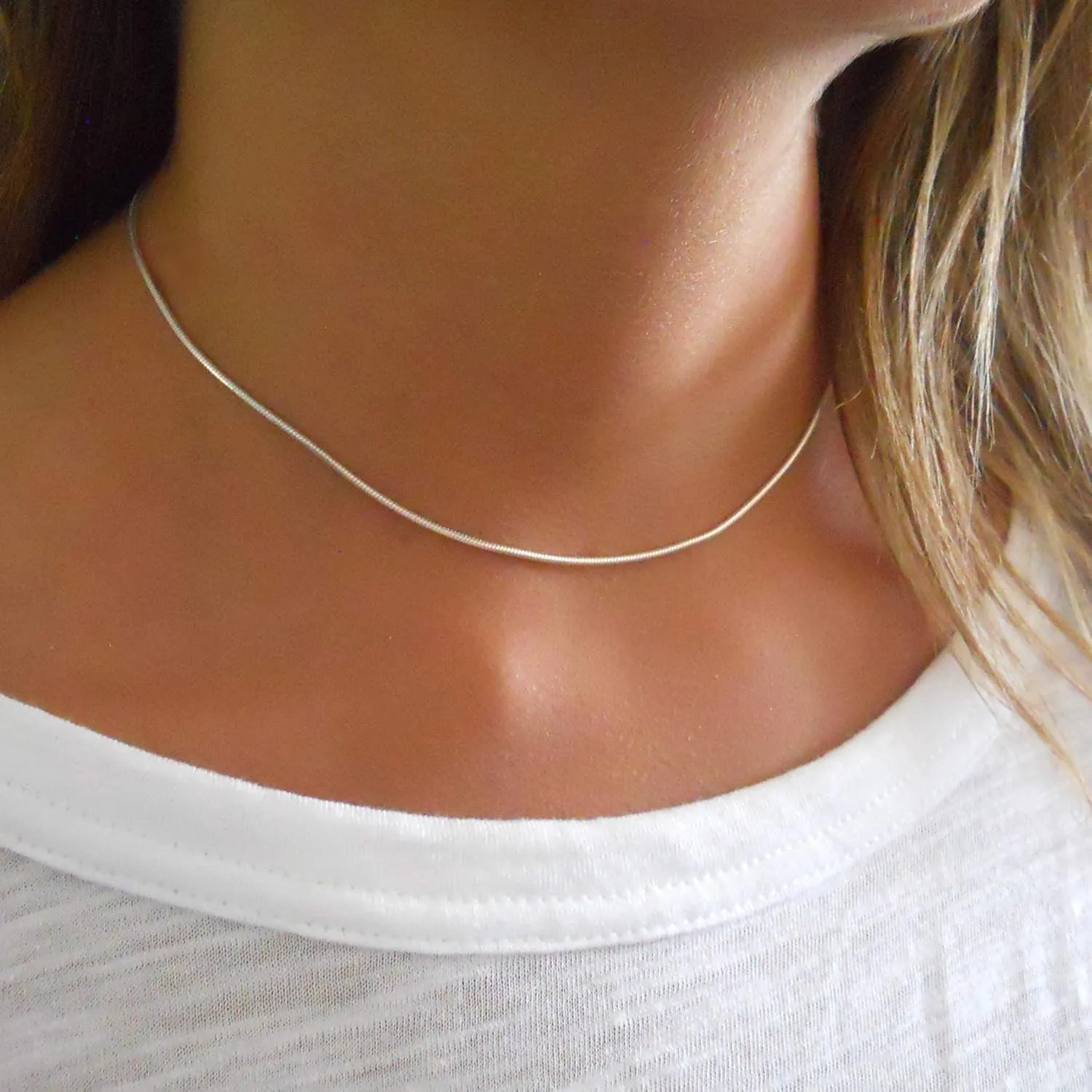 Annika Bella Edgy Snake Chain Choker, 925 Silver Necklaces, Minimalist Adjustable Layering Chokers, Waterproof Jewelry for Women and Teens (Snake)