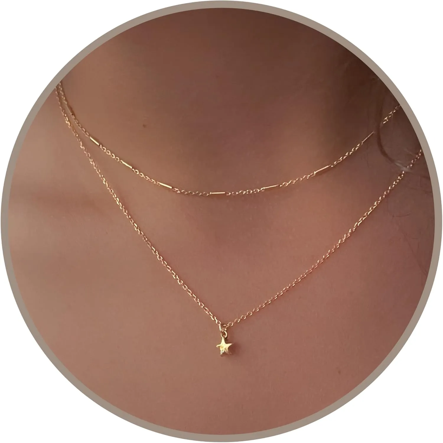 Annika Bella Star Charm Necklace - Gold Necklaces for Women, Dainty Celestial Jewelry, Gold star with a Chain, Stackable Chains, Minimalist Gift for Her