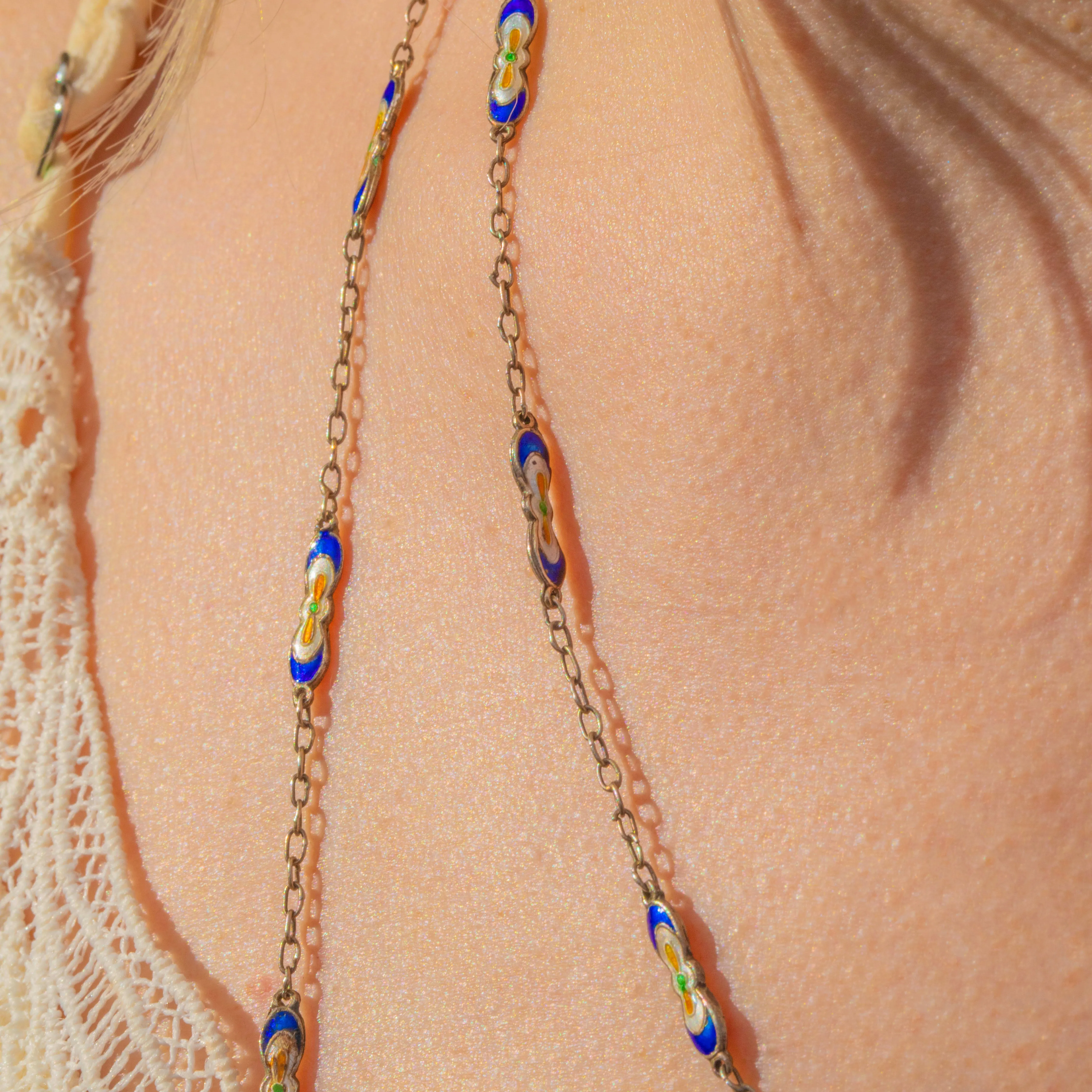 Antique Silver Blue Enamel Forget-Me-Not Necklace- 2 x Separate Chains!