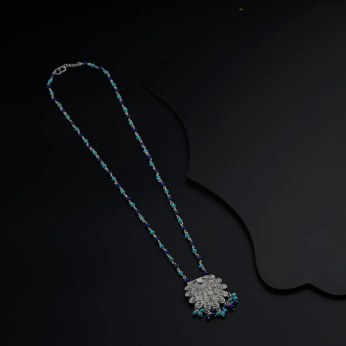 Antique Silver Necklace with Lapis and Turquoise Beads