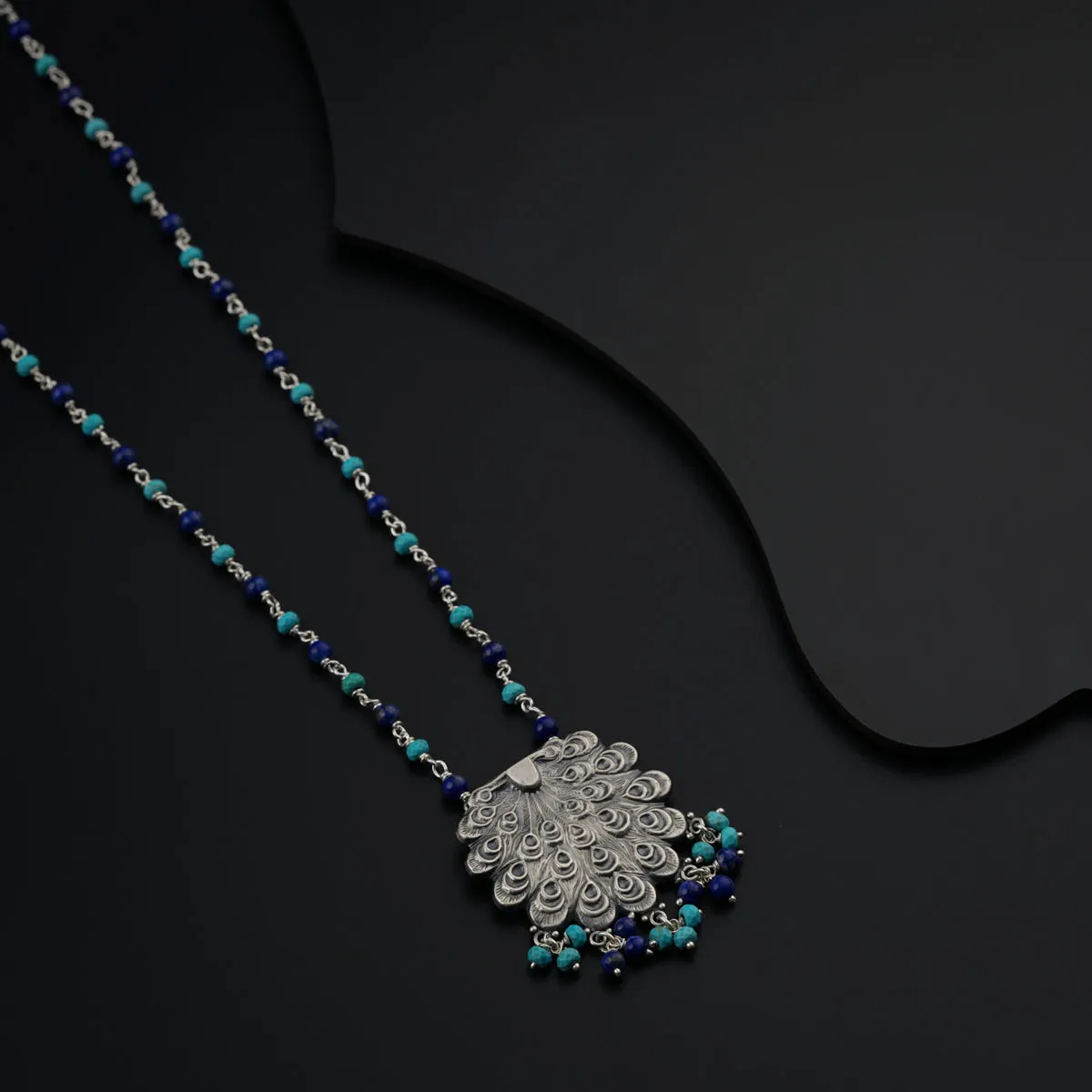 Antique Silver Necklace with Lapis and Turquoise Beads