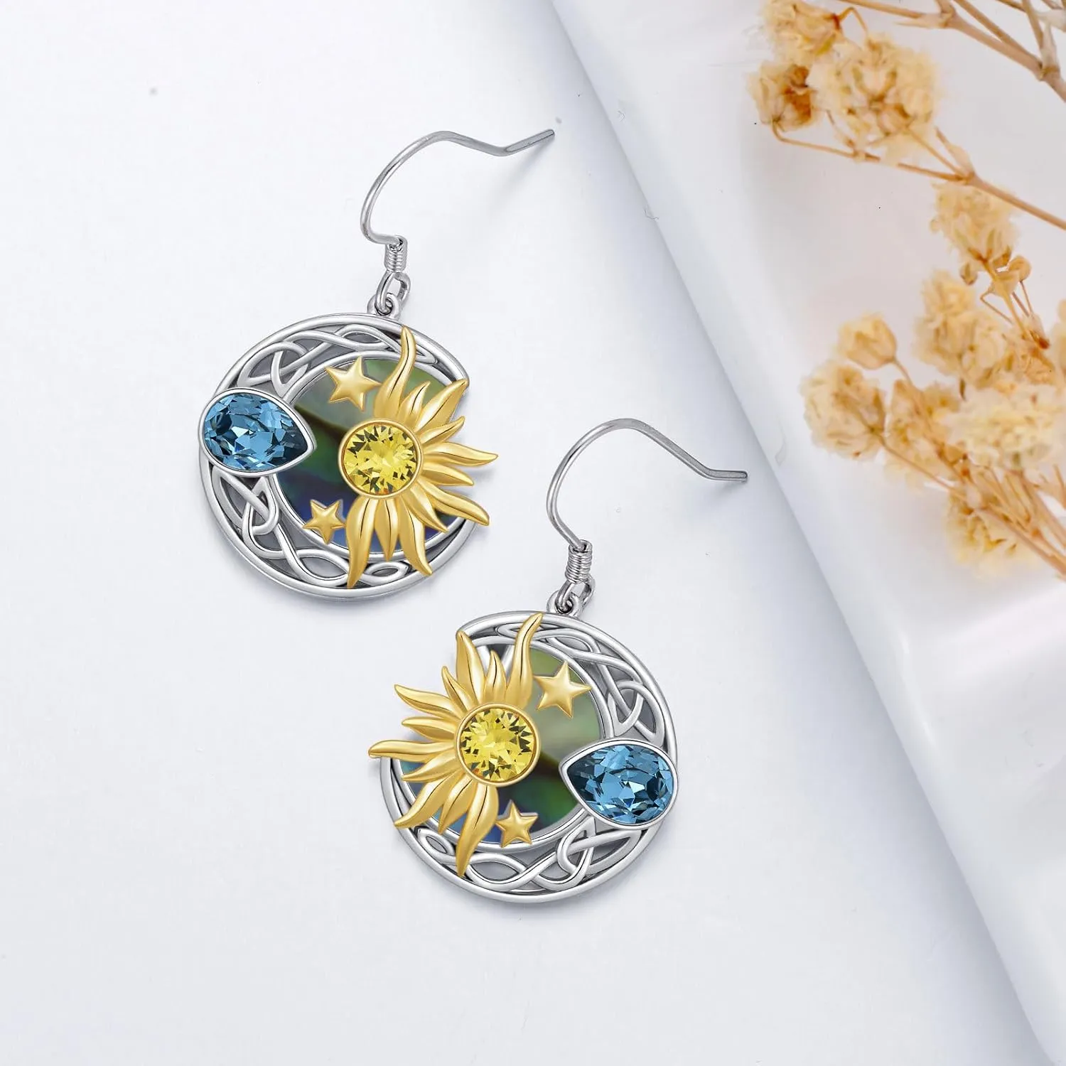AOBOCO 925 Sterling Silver Sun and Moon Star Earrings Birthday Christmas Valentines Day Mothers Day Jewelry Gift for Women Girls Mom