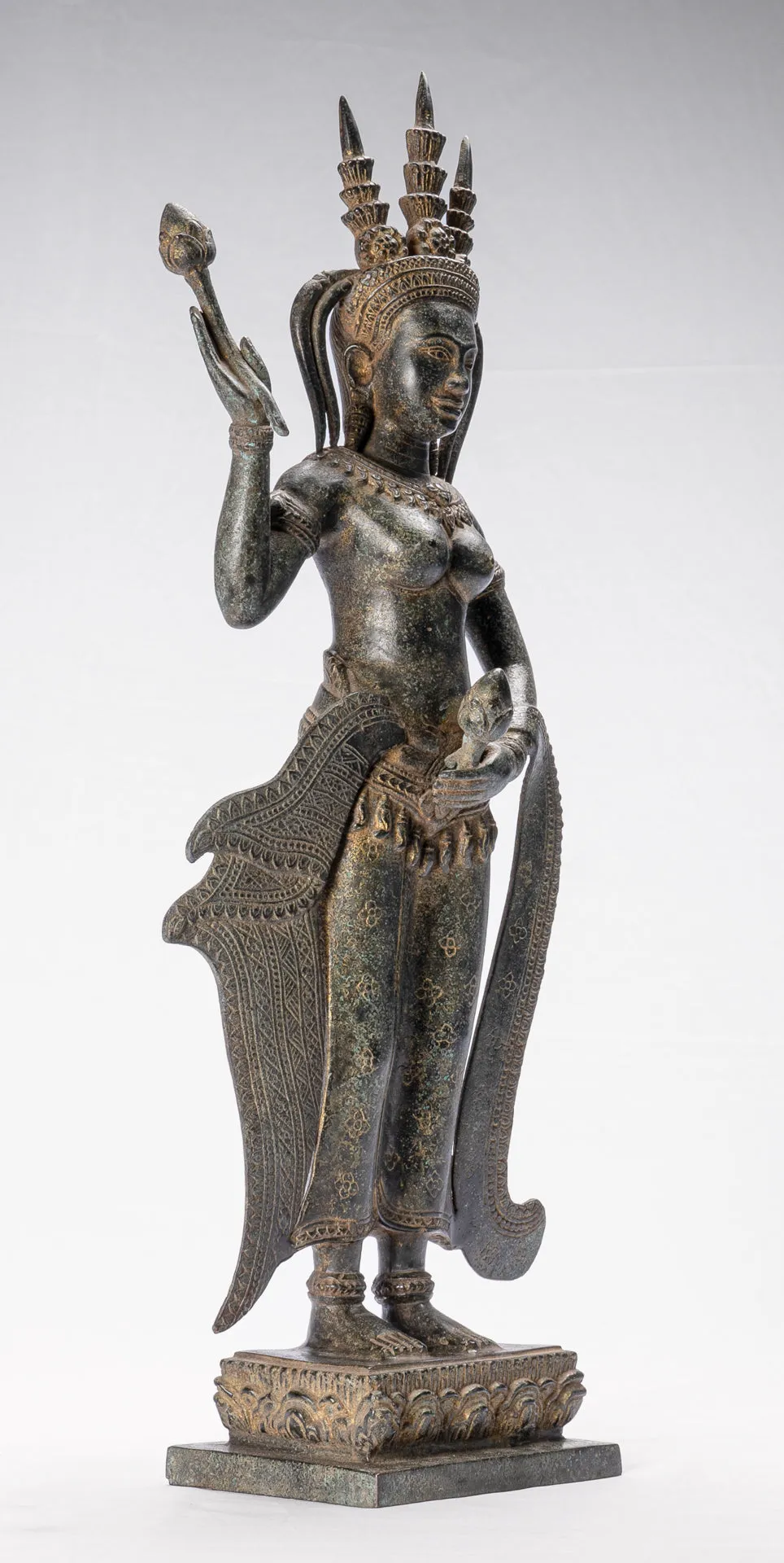 Apsara Statue - Antique Khmer Style Bronze Angkor Wat Apsara or Angel Statue - 61cm/24"