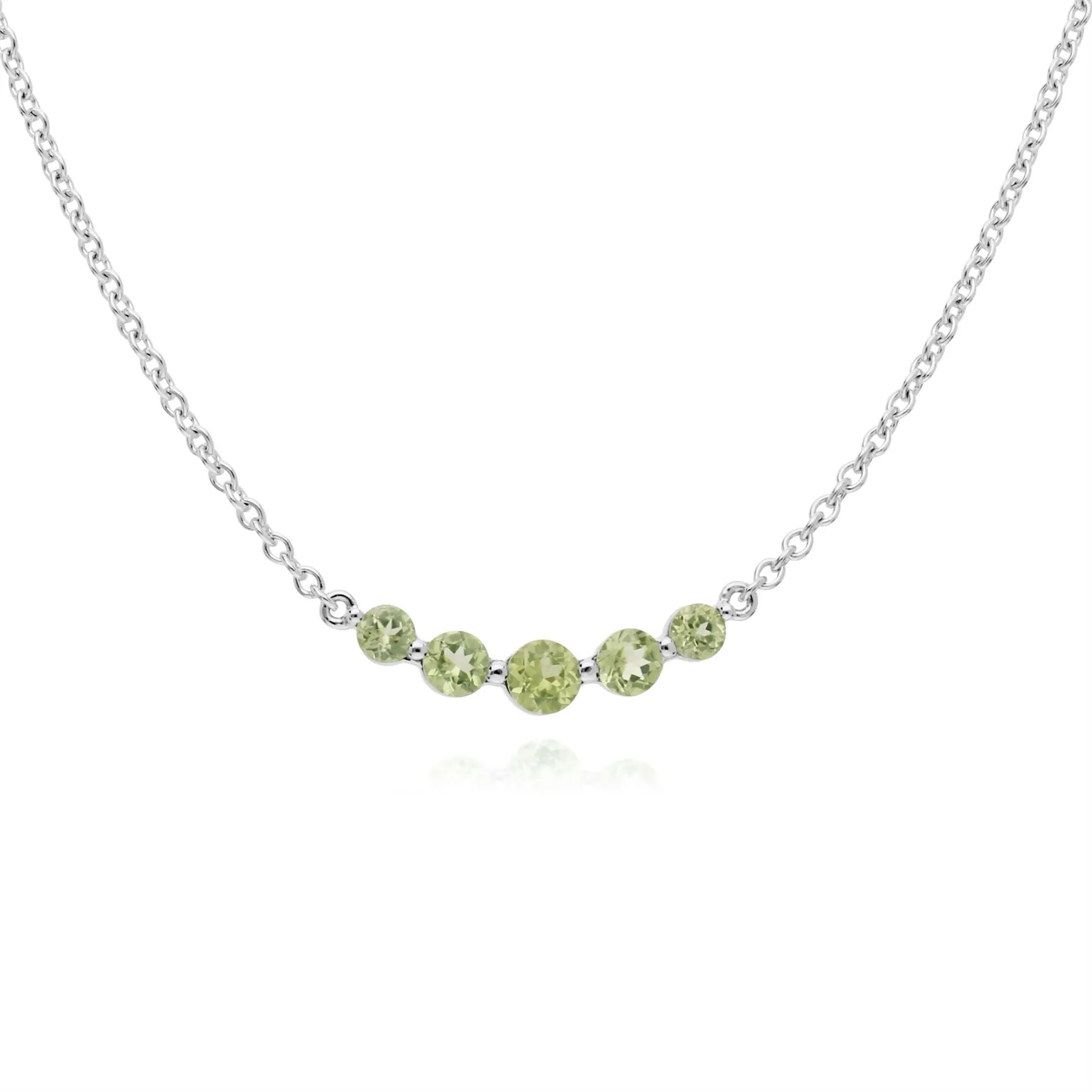 Argent Sterling Cinq Pierre Péridot Rond Dégradé 45cm Collier