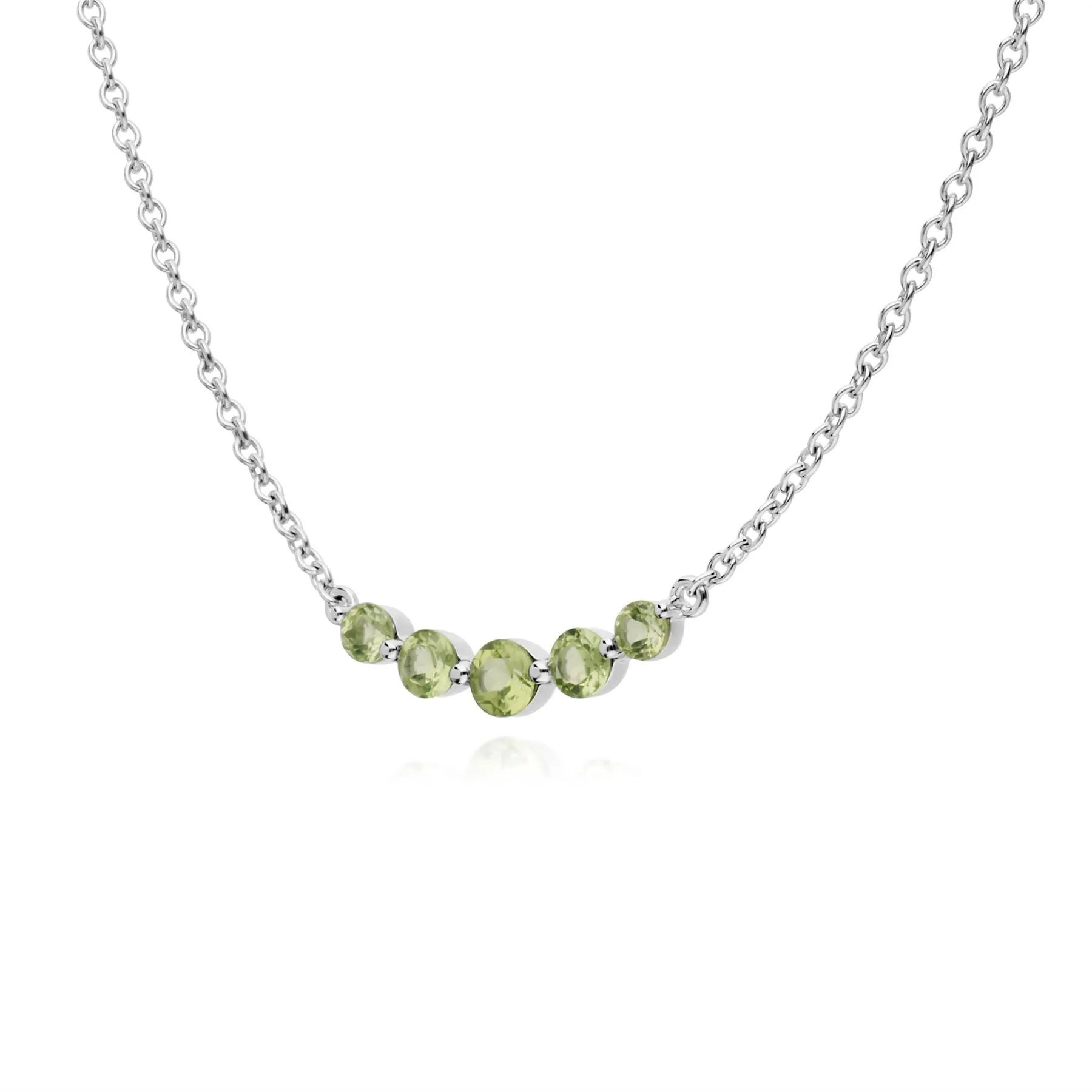 Argent Sterling Cinq Pierre Péridot Rond Dégradé 45cm Collier